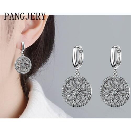 PANGJERY Prevent Allergy 925 Sterling Silver Zircon Earrings for Women INS Fashion Nice Dream Catcher Flower Party Jewelry Gifts