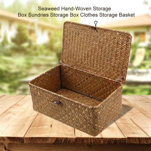 Hand-Woven Rectangular Rattan Wicker Basket Fruit Tea Snack Bread Picnic Cosmetic Storage Box Kitchen Supplies Household Tools