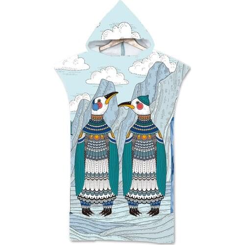 Retro printed cartoon Bath Beach Towel Hood Microfiber Robe Towel Poncho for Swimming Beach Surf Bathrobe Beachwear