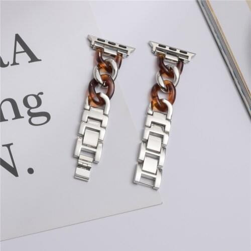 New Ring Pattern Resin Fashion Strap for Apple Watch Band Series 6/5/4/3/SE Exquisite Metal Bracelet for iWatch 40/44MM 42/38MM