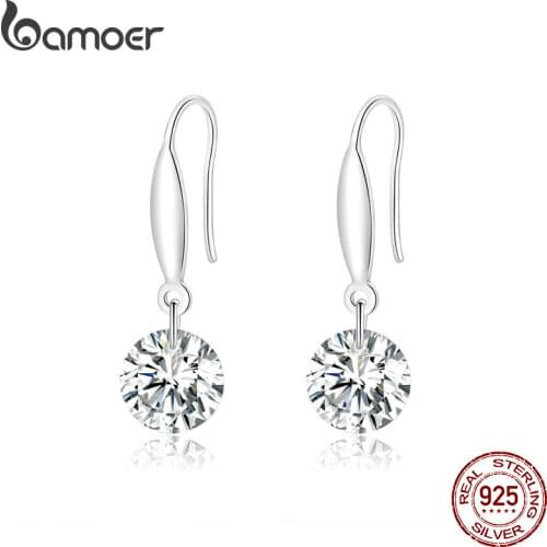 Bamoer 925 Sterling Silver Zirconia Design Drop Earrings for Women Dangle Earing Clear CZ Fashion Statement Jewelry BSE212