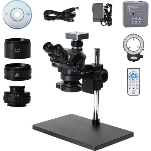 3.5X-100X Trinocular Microscope Stereo Microscope 48MP HDMI USB Microscope Camera with 144 LED Light and Stand for PCB Repair