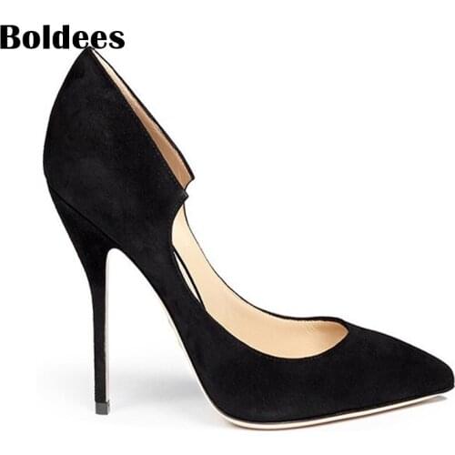 Elegant Thin Heeled Pumps Solid Suede Pointed Toe Shallow Fashion High Heels 10cm Shoes Womens Wedding Shoes Zapatos Muje R1