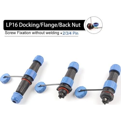 LP/SP16 IP68 waterproof socket connector plug Back nut/Docking/Flange 2 pin 3 pin 4 pin Screw crimping No welding connector