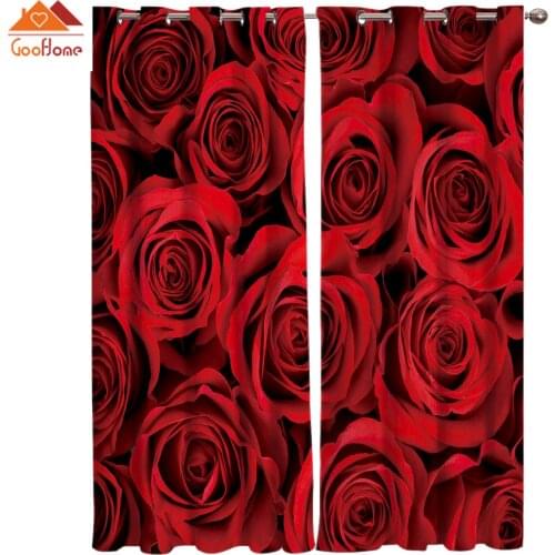 Red Rose Flower Window Curtains Living Room Outdoor Fabric Drapes Curtain Home Decor