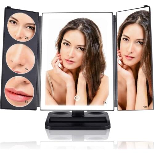 Makeup Mirror with Lights, LED Light Mirror with 1x 2X 3X 5X Magnification, 180 and 90 Rotation,Touch Screen Switch