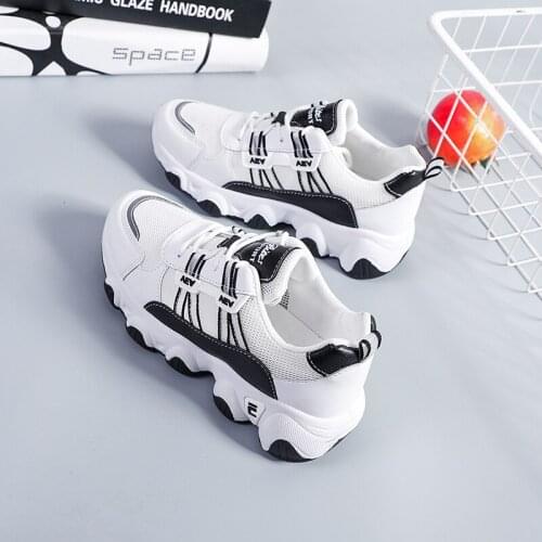 Womens Vulcanized Shoes Summer Breathable Air Mesh Shoes Ladies Running Shoes Casual Dad Shoes 35-39 Thick Bottom Zapatillas