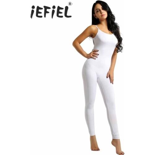 Women Adult One-piece Playsuits Spaghetti Strapped Footless Stretchy Solid Tank Unitard Yoga Dance Leotard Bodysuit Jumpsuit