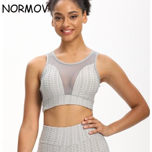 NORMOV Summer Women Sports Bra Fitness Home Yoga Bra Breathable Running Vest Mesh Patchwork Workout Tank Top 2021 New Yoga Top