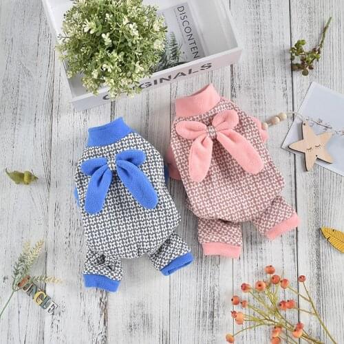 Winter Dog Costume Warm Jumpsuit Small Dogs Clothing Winter Pet Cute Bowknot Outfit Shih Tzu Poodle Bichon Schnauzer Apparel