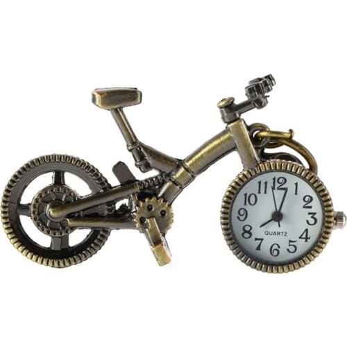 1Pc Vintage Womens Bronze Alloy Bike Keychain Quartz Clock Pocket Pendant Watch Keychain Gift Брелок для часов