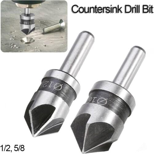 2pcs 5 Flute Countersink Drill Bit HSS 82 Degree Point Angle Chamfer Chamfering Cutter 1/4" Round Shank For Power Tool 40P