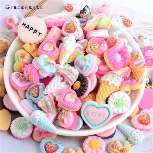 20pcs Food Play Mix Flatback Cookies Ice Cream Hair Jewelry Heart New Plastic Embellishment Diy Earrings Accessories 1-3cm Top