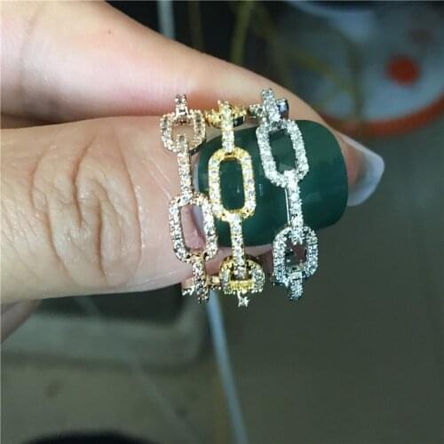2019 Fashion chain ring Silver color pave AAAAA Cz wedding band rings for women Bridal Party Jewelry