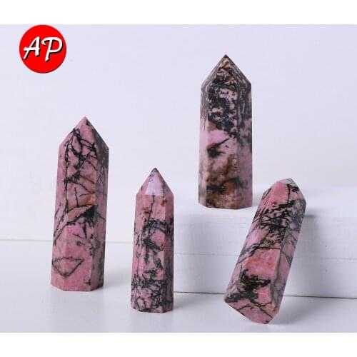 5-8cm Natural Pink Quartz Wand Rhodonite Crystal Point Rhodochrosite Ornament for Home Decor Energy Stone