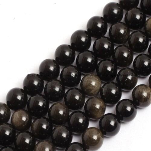 Natural Round Smooth Gold Obsidian Stone Beads For Jewelry Making Strand 15inches Obsidian DIY Jewellery Beads