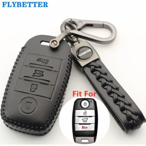 FLYBETTER Genuine Leather 4Button Keyless Entry Smart Key Case Cover For Kia Sorento/Rio/Rio5/Optima/K5/K4/KX3 L609