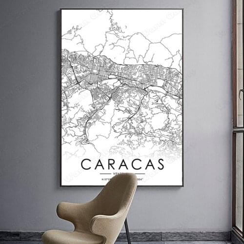 Black and White venezuela Map The caracas City Map Poster HD Print Wall Art Canvas Nordic Landspace Painting for Home Decor