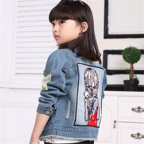 Spring Girls Denim Jacket Cartoon Sequins Kids Coats Distrressed Autumn Childrens Jeans Clothes Toddler Girl Outerwear