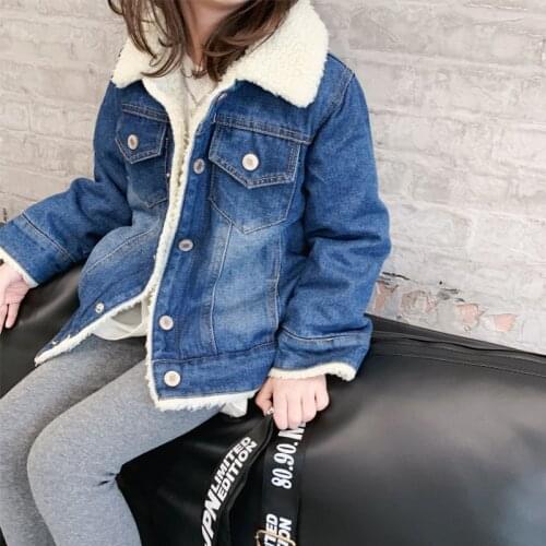 Thick Velvet Kids Winter Jean Coat 2020 New Autumn Turn-down Collar Warm Boys Casual Parkas Girls Blue Denim Jackets Outerwear