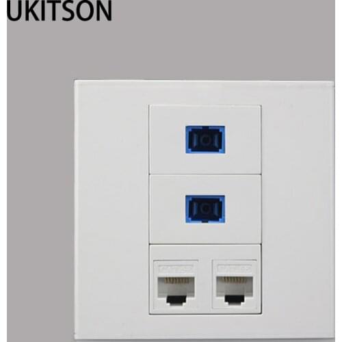 Two Port SC Optical Fiber With CAT5E RJ45 Internet Module Wall Panel Socket 86x86mm