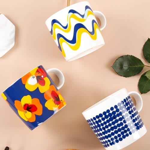 Nordic Style Mug Ceramic Mug Flower Wave Polka Dot Print Creative Trend Cup Water Cup Office Coffee Cup