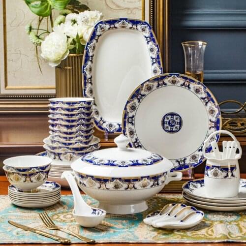 60 Heads jingdezhen ceramics Dinner Tableware Bone China Dishes Set Dinnerware Set Plate Dish Bowl Dinnerware Kitchen Tableware