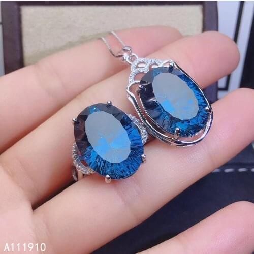 KJJEAXCMY fine jewelry 925 sterling silver inlaid Natural Blue topaz classic pendant ring Womens set support detection