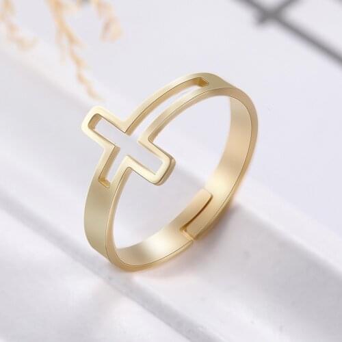 COOLTIME Stainless Steel Rings for Men Women Adjustable Cross Finger Ring Silver Color Religious Jewelry Gift Couple 2021 New