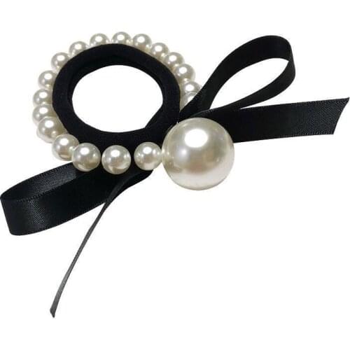 Korean Style White Pear Black Rope Hot Selling Sweet Fashion Hair Band Hair Rope Thick& Solid Elastic Hair Ring Hair Accessories