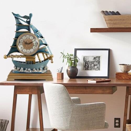 CREATIVE HANDMADE WROUGHT IRON CLOCK DECORATION TABLE CLOCK RETRO STUDY BEDROOM CLOCK LIVING ROOM SMOOTH SAILING CRAFTS ORNAMENT
