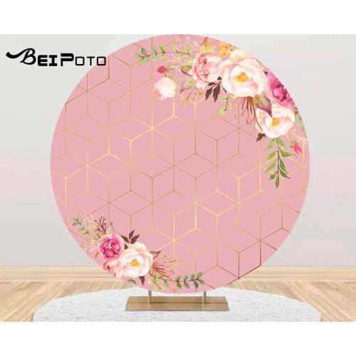 Round watercolor flower Photography Background circle Backdrop baby shower pink wedding birthday Party banner Cover poster YY715