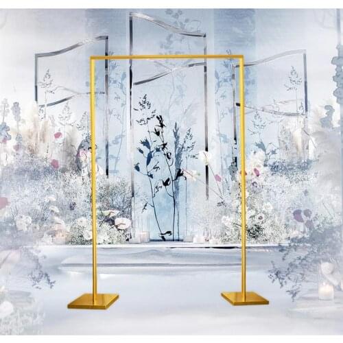 Square Metal Wedding Arch Shiny Gold Plated Arch Backdrop Stand Stage Rectangular Flower Decoration