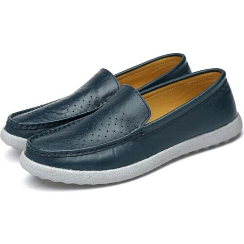 Mens Loafers slip shoes Genuine Leather Men Casual Shoes Luxury Brand hollow out shoes Simple Driving shoes Many colors