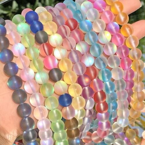 Frosted Austria Crystal Glitter Moonstone Glass Beads Round Natural Loose Beads For Jewelry Making Diy Bracelet Necklace 6 8 10