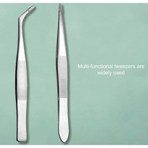 Stainless Steel Multifunctional Elbow Straight Clip Eyelash Grafting Tweezers Eyebrow Tweezers Anti Static Model Making Tool