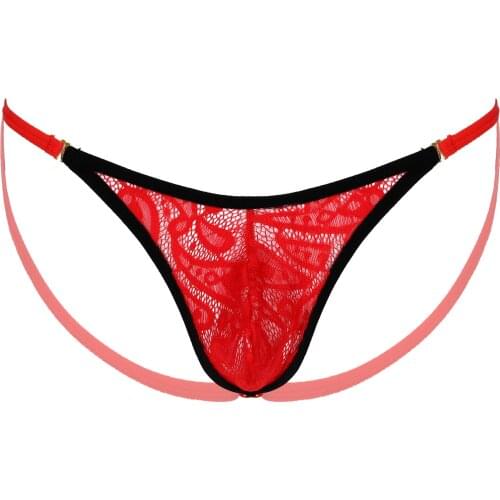 Mens See-through Thongs Lace Bulge Pouch Jockstrap Underpants Low Waist Open Butt Sissy T-back Elastic Waistband Males Underwear