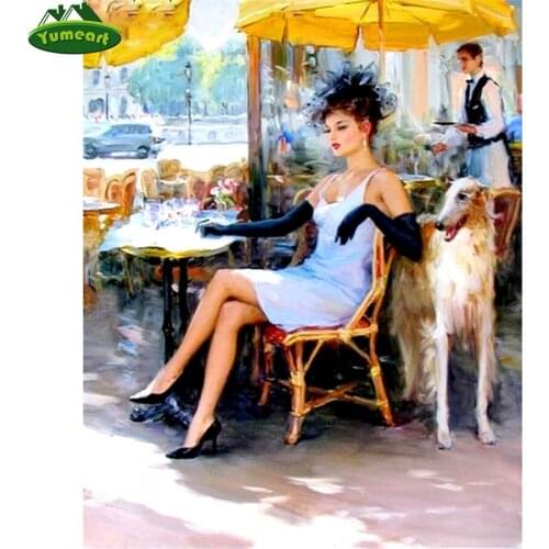 Yumeart DIY Diamond Painting Elegant Woman and Dog Needlework Rhinestones Diamond Embroidery Mosaic Cross Stitch Christmas Gifts