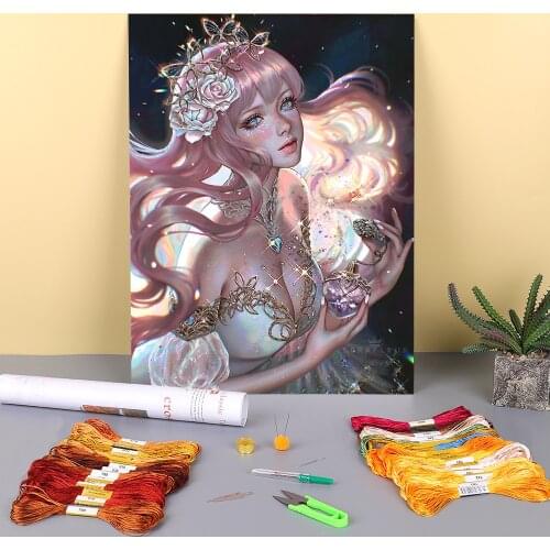 Cartoon Girl Woman Pre-Printed 11CT Cross Stitch Embroidery Set DMC Threads Handiwork Hobby Needlework Sewing Sales Promotions