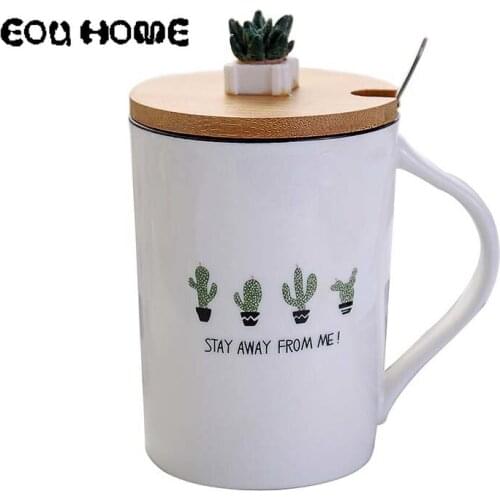 400ml Large Capacity Creative Plant Heat-resistant Mug Set with Spoon Cover Tea Cup Milk Cup Coffee Ceramic Children Drink Gift