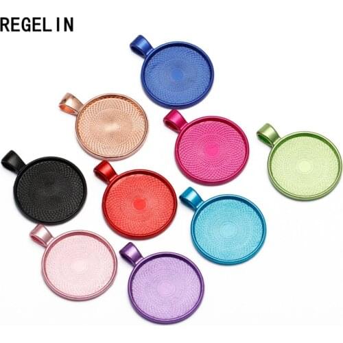 REGELIN Colorful Necklace Pendant Setting Cabochon Cameo Base Tray Bezel Blank Cabochons 10pc Fit 25mm DIY Jewelry Making