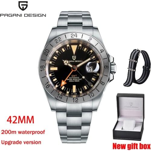 Pagani Design Top Brand Mens Automatic Mechanical Watch Sapphire Glass Stainless Steel 200m Waterproof GMT Watches Reloj Hombre