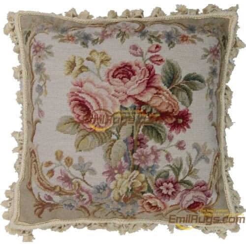Cushions Home Decor Pillow Embroidered Pillow Covers woolen woolenen Needlepoint Handmade Pillows-rose And Bud aubusson Cushion