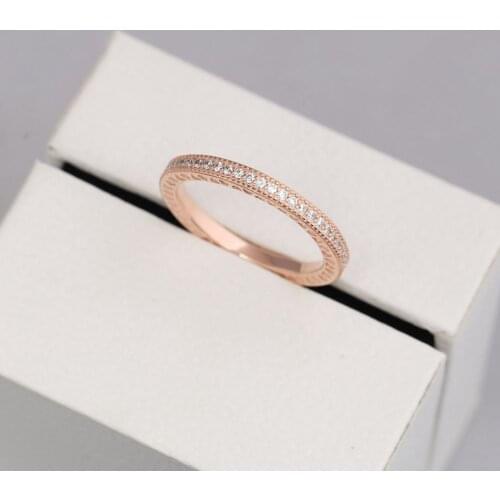 S925 Silver Rose Stackable Love Hearts With Crystal Ring For Women Wedding Party fit Lady Fine Jewelry