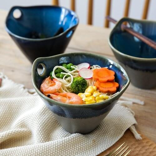 Japanese Style Cutlery Ceramic Noodle Bowl Fruit Vegetable Salad Dessert Soup Rice Bowl Dinnerware Home Restaurant Bar Supplier