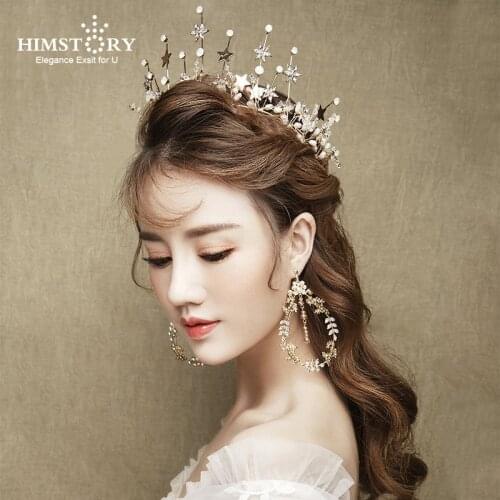 Handmade Gold Baroque Wedding Bridal Bridesmaid Star Hair Tiaras Crown Gold Crystal Tiara Crown Headband Bridal Hair Accessories