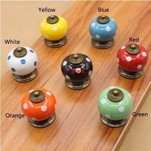 European style cartoon pumpkin pull handles white ceramic antique copper zinc alloy cabinet single hole round knobs