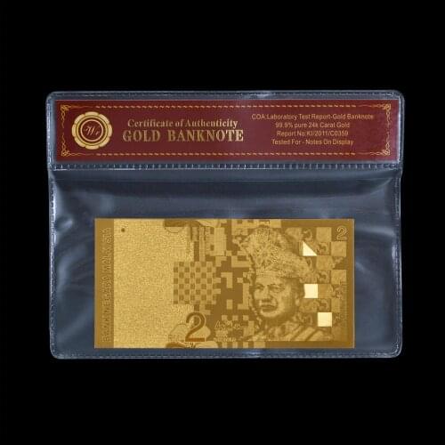 WR Prop Money MALAYSIA 2 Dollar Gold Foil Banknote with Coa Frame Fake Money Bills Banknotes Birthday Souvenirs Gift