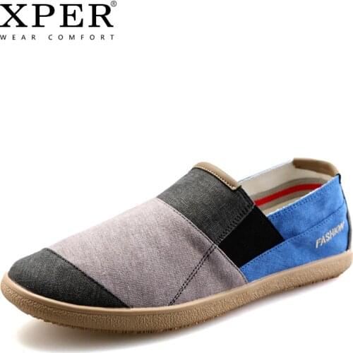 XPER Fashion Soft Casual Shoes Men Loafers Summer Canvas Breathable Footwear Flats Walking Cotton Shoes Male Red #XP061