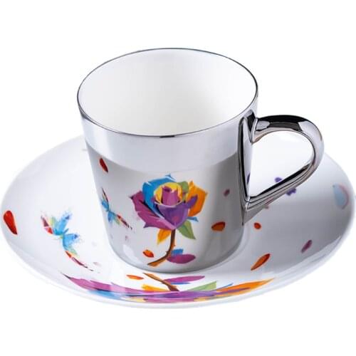 Mirror Coffee Mugs Specular Reflection Rose Tea Cups And Saucers Spoon European Style Coffeeware